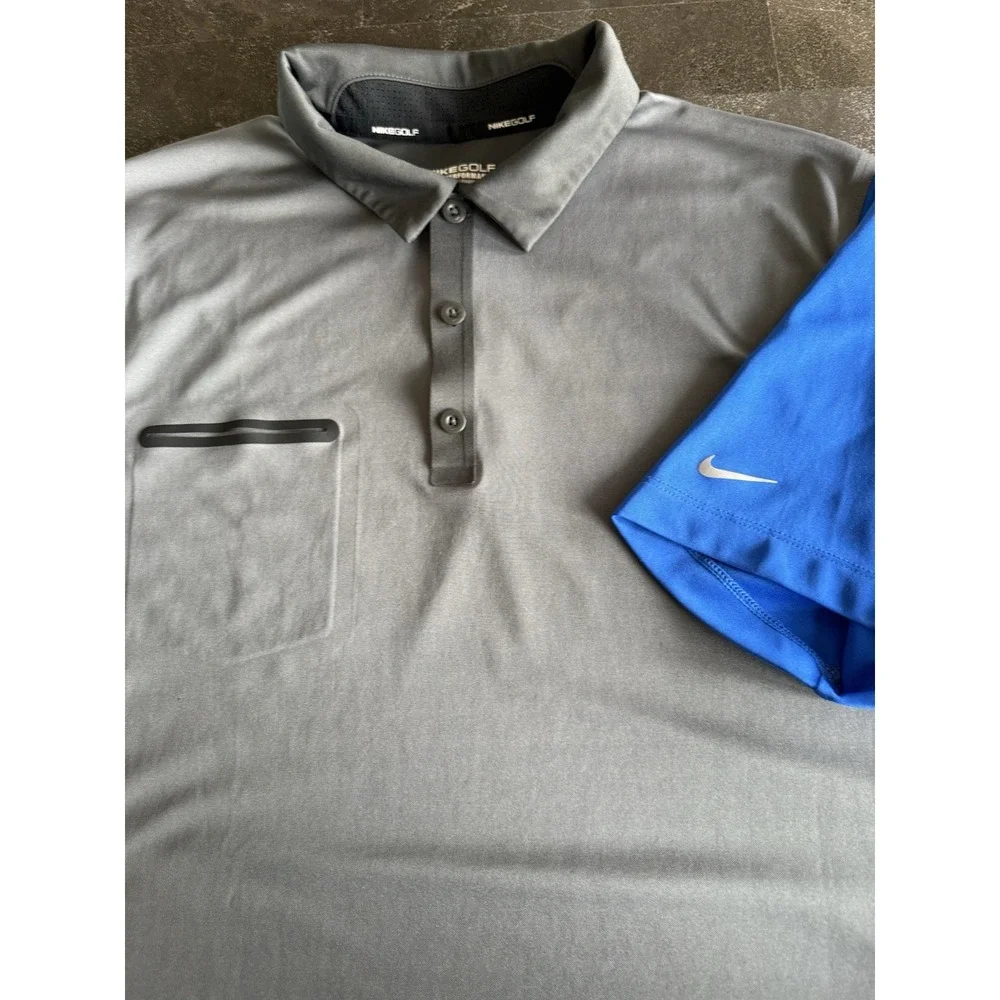 Nike Golf Tour Performance Dri-FIT Polo Shirt Gray Blue Mens Large Zipper Pocket